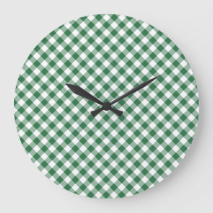 Shamrock Vert et blanc En vichy horloge murale