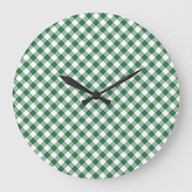 Shamrock Vert et blanc En vichy horloge murale (Recto)