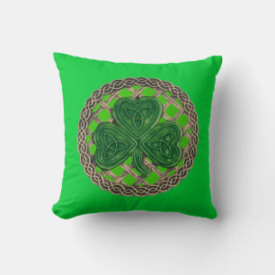Shamrock Vert Et Noeuds Celtiques Coussin réversib