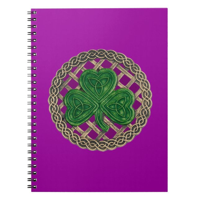 Shamrock Violet Sur Noeuds Celtiques Carnet Spiral (Devant)