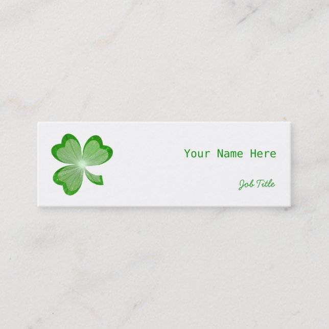 Shamrock White side skinny green back Mini Business Card (Front)