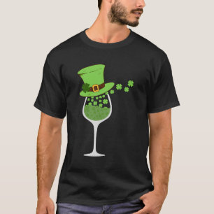 Shamrock Wine Glass St Patrick Day Irish Gift For T-Shirt