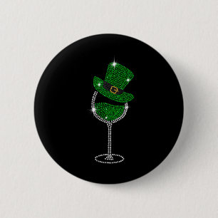 Shamrock Wine Gles Drinking St Patricks Day Irish 2 Inch Round Button