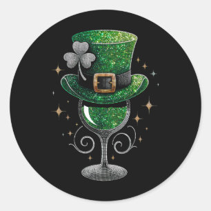 Shamrock Wine Gles Drinking St Patricks Day Irish Classic Round Sticker