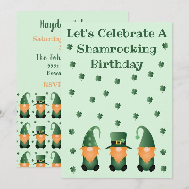 Shamrocking Birthday Celebration Gnomes Invitation (Front/Back)