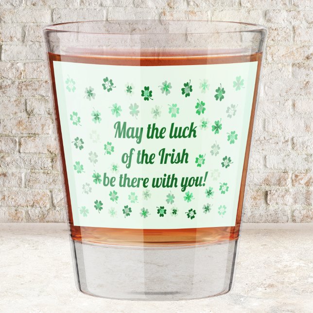 Shamrocks 4-leafed clovers on light green shot glass (Shamrocks 4-leafed clovers on light green shot glass by Leapfroglisics Shop)