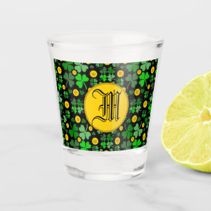 Shamrocks and Gold Coins On Black to Personalize Shot Glass