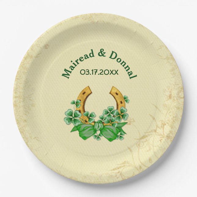 Shamrocks and Gold Irish Wedding - Customize Paper Plate (Front)