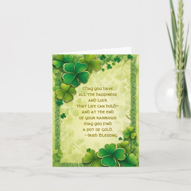 Shamrocks and Irish Blessing St. Patrick's Day Holiday Card (Front)