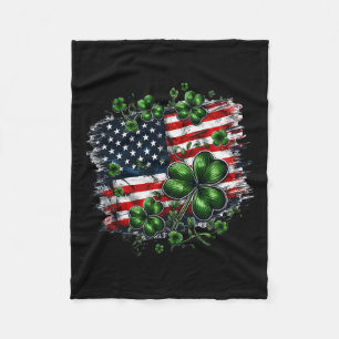 Shamrocks And Us American Flag St Patricks Day Fleece Blanket