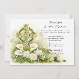 Shamrocks Catholic Irish Celtic Cross Condolence  Thank You Card