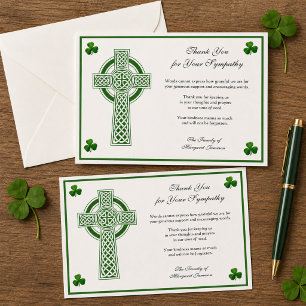 Shamrocks Catholic Irish Celtic Cross Condolence Thank You Card