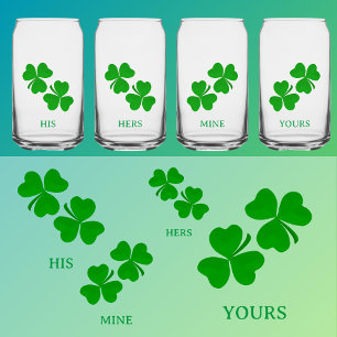 Shamrocks clover Irish Personalize Name Can Glass