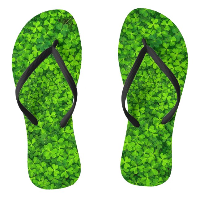 Shamrocks Clover Leaves St. Patrick's Day Fun Flip Flops (Footbed)
