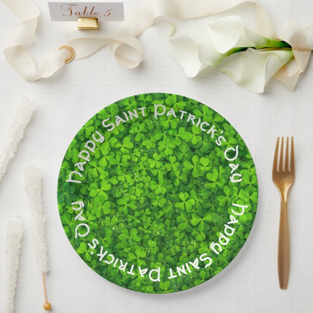 Shamrocks Clover Leaves St. Patrick's Day Party Paper Plate (Wedding)