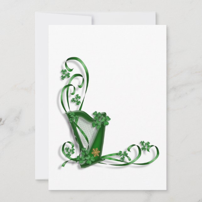 Shamrocks et ruban irlandais de harpe Faire-part d (Devant)