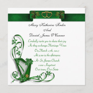 Shamrocks et ruban irlandais de harpe Faire-part d
