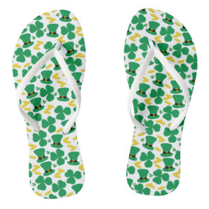 Shamrocks Gold Coins Leprechaun Hat Pattern Flip Flops
