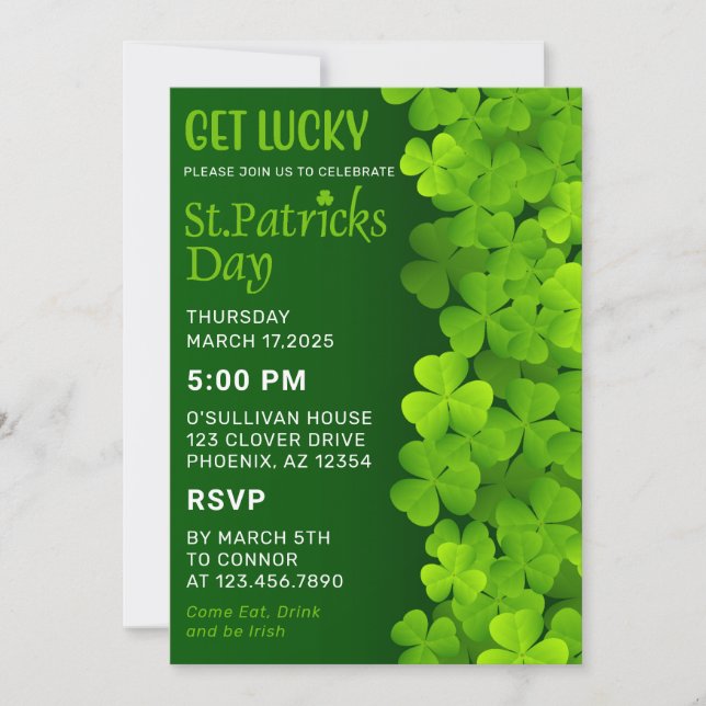 Shamrocks Green St. Patrick's Day Invitation (Front)