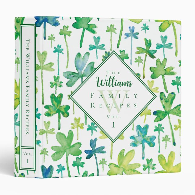 Shamrocks Green White Custom Recipe Binder (Front/Spine)