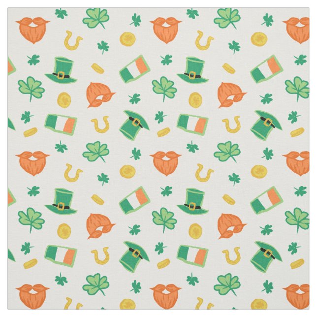 Shamrocks & Hats - St Patrick's Day Pattern Fabric (Swatch)