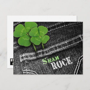 Shamrocks in Black Jeans Pocket St. Patrick's Day Postcard