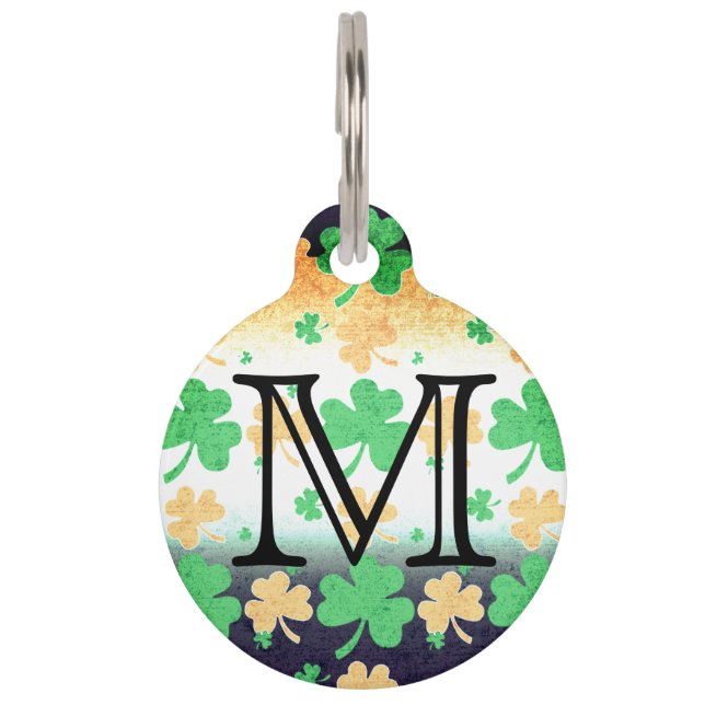 Shamrocks in Distressed Irish Flag Colours Pet Tag (Front)