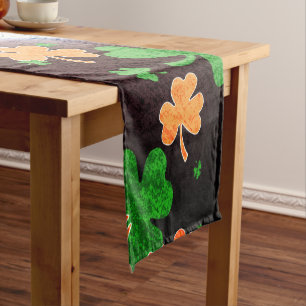 Shamrocks in Distressed Irish Flag Colours Short Table Runner