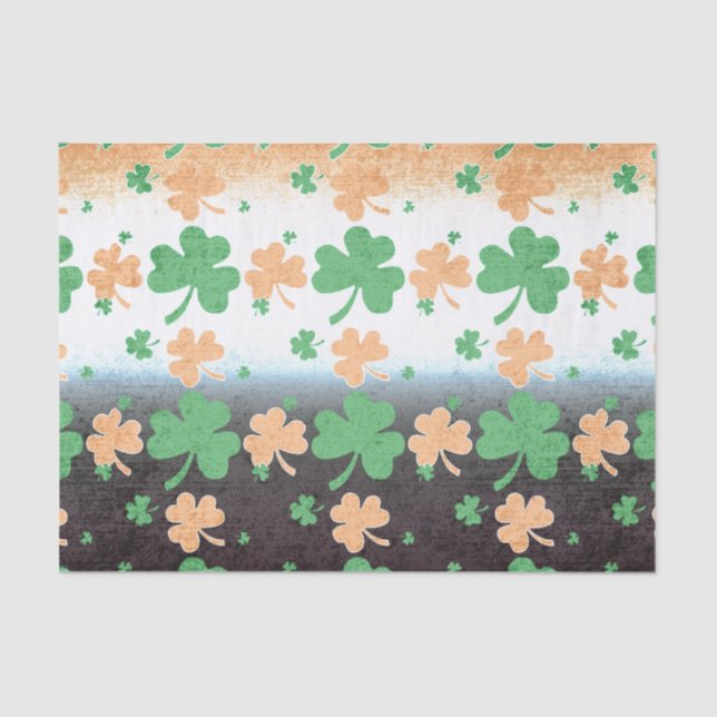 Shamrocks in Distressed Irish Flag Colours Tissue Paper (Front)