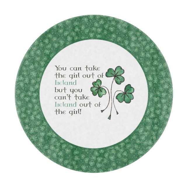 Shamrocks Irish Girl Quote Glass Cutting Board (Front)