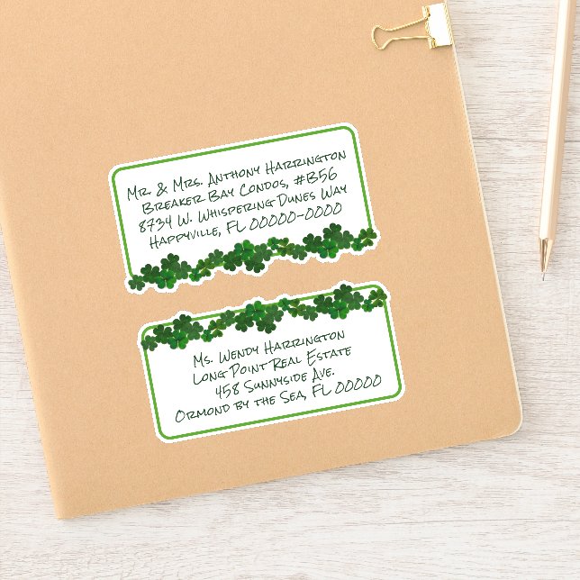 Shamrocks Irish Green Pre-printed Mailing Labels (Notebook)
