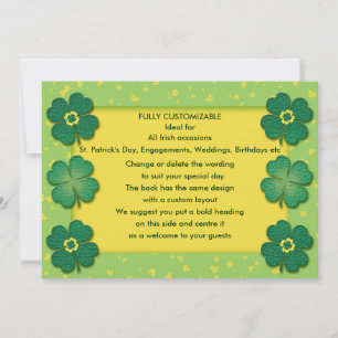 shamrocks irish lucky clover custom invitation