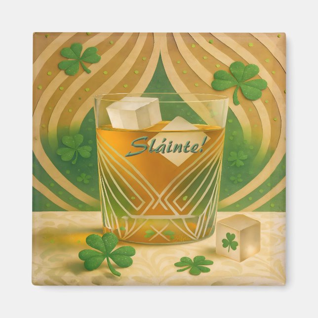 Shamrocks Irish Whiskey Tumbler "Sláinte!" Magnet (Front)