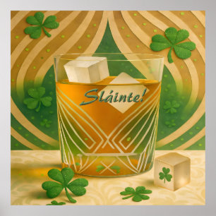 Shamrocks Irish Whiskey Tumbler "Sláinte!" Poster