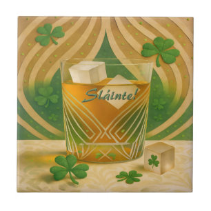 Shamrocks Irish Whiskey Tumbler "Sláinte!" Tile