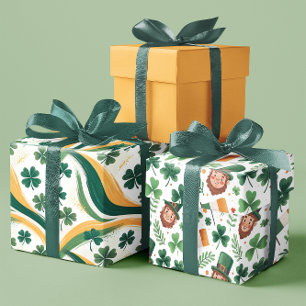 Shamrocks & Leprechauns on Mustard Yellow Wrapping Paper Sheet