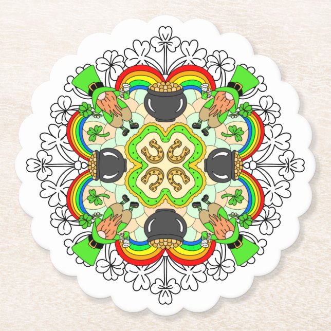 Shamrocks, Leprechauns St Patrick's Day  Paper Coaster (Front)