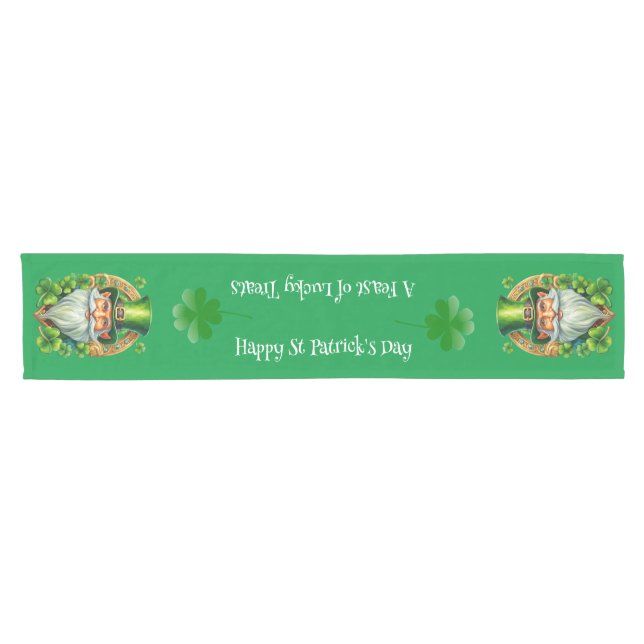 Shamrocks & Leprechauns St Patrick's Day Short Table Runner (Horizontal)