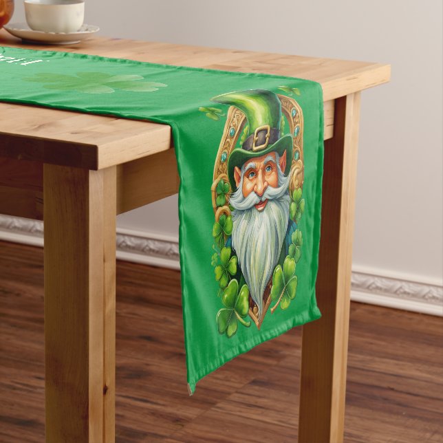 Shamrocks & Leprechauns St Patrick's Day Short Table Runner (In Situ)