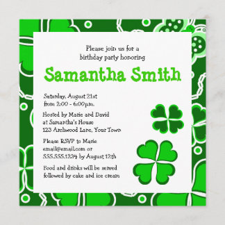 Shamrocks -  Lucky Four Leaf Clovers & Butterflies Invitation