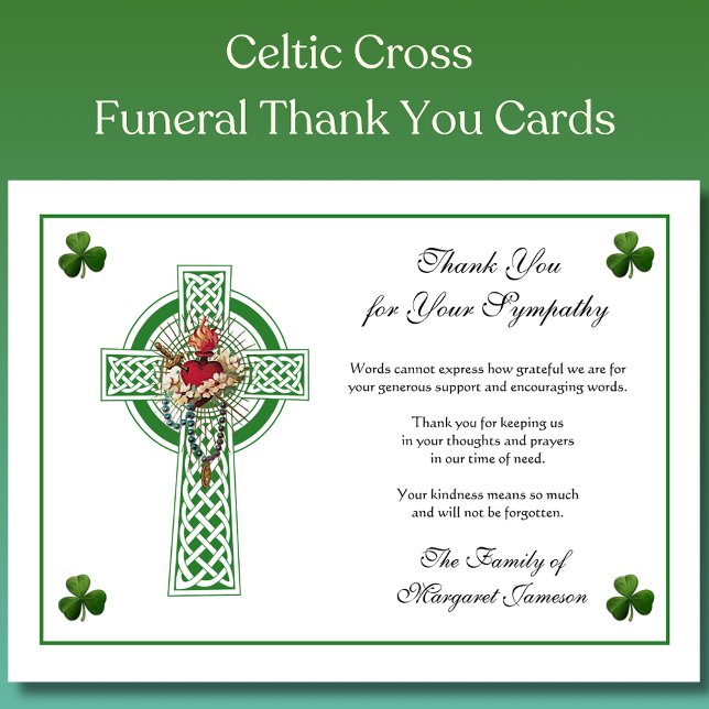 Shamrocks Mary Irish Celtic Cross Condolence  Thank You Card (Creator Uploaded)