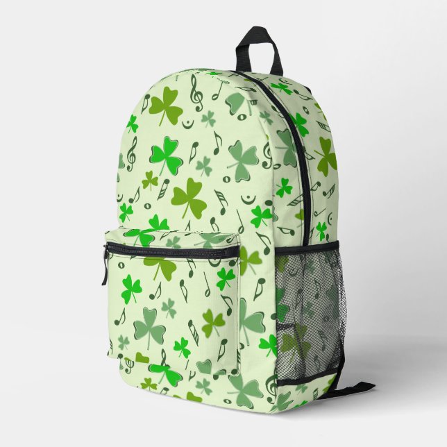 Shamrocks Music Notes  Printed Backpack (Back Corner Right)
