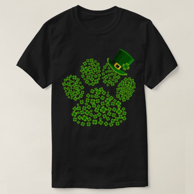 Shamrocks Paw Print Funny Cute Dog Cat Lover St Pa T-Shirt (Design Front)