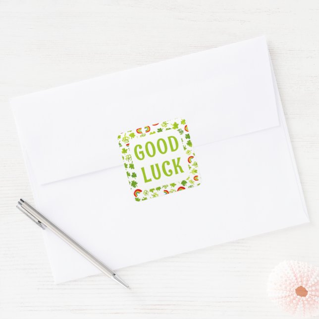 Shamrocks Rainbow Watercolor ST PATRICKS GOOD LUCK Square Sticker (Envelope)