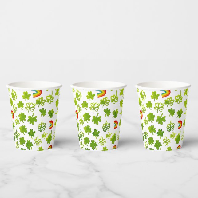 Shamrocks Rainbows Watercolor Ireland St PATRICKS  Paper Cups (Multi)