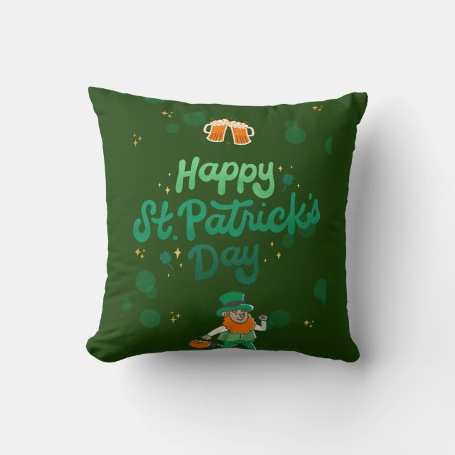 "Shamrocks & Shenanigans: A St. Patrick's Day  Throw Pillow (Front)