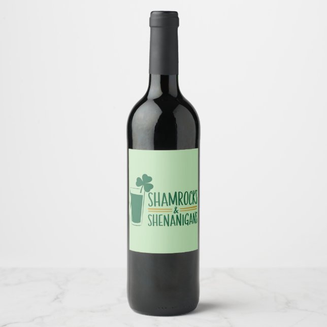 Shamrocks & Shenanigans: St. Patrick's Day Design  Wine Label (Front)