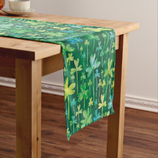 Shamrocks St. Patrick's Day Dark Green Short Table Runner