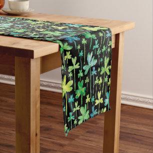 Shamrocks St. Patrick's Day Green Black Short Table Runner