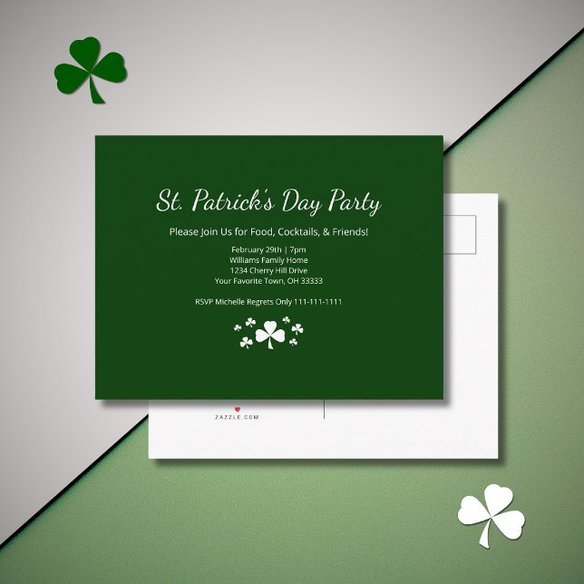 Shamrocks St. Patrick's Day Party Lucky Green Invitation Postcard (Creator Uploaded)